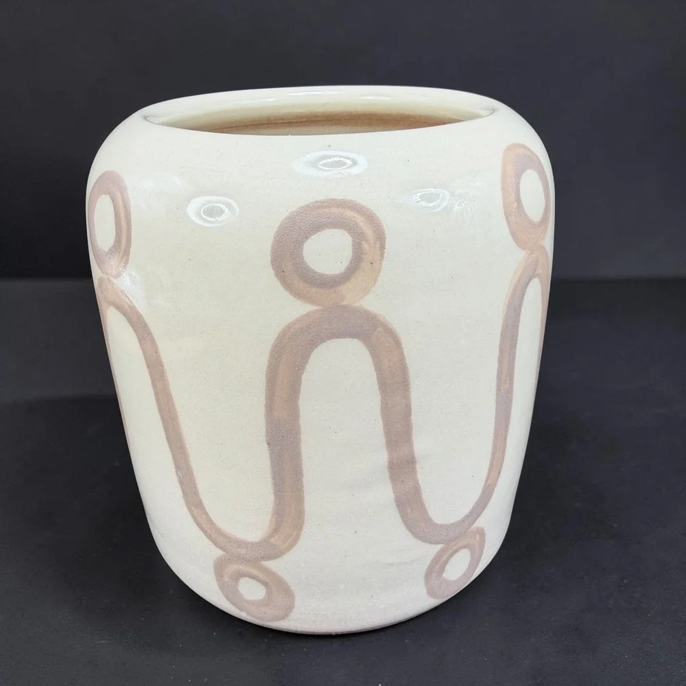 THEMIS Z Handmade in Greece Ceramic Vase Cream Mauve Geometric Wave Vessel